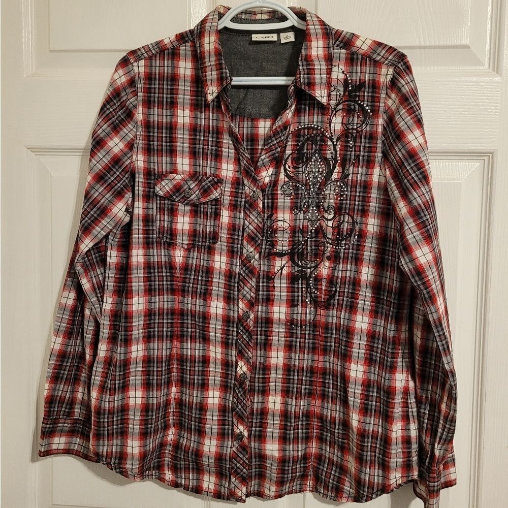 Cato plaid shirt with rhinestone studs‎